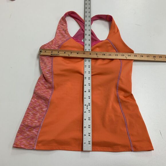 Lucy Tank Women M Medium Orange Pink Spacedye Colorblock Cross Strap Semi Padded - Picture 7 of 13